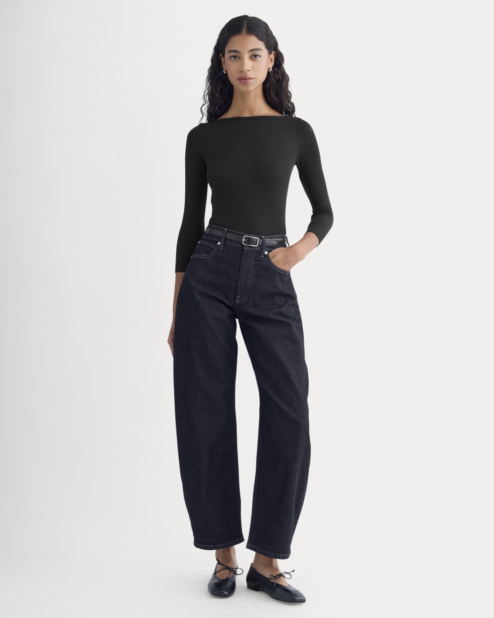 Luxe Rib 3/4 Sleeve Boatneck Tee | Black – Everlane