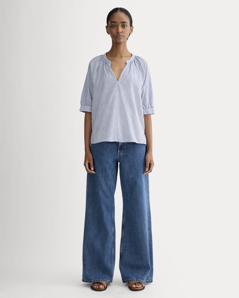 The Gauze Gathered Top | Mazarine Blue / Optic White – Everlane