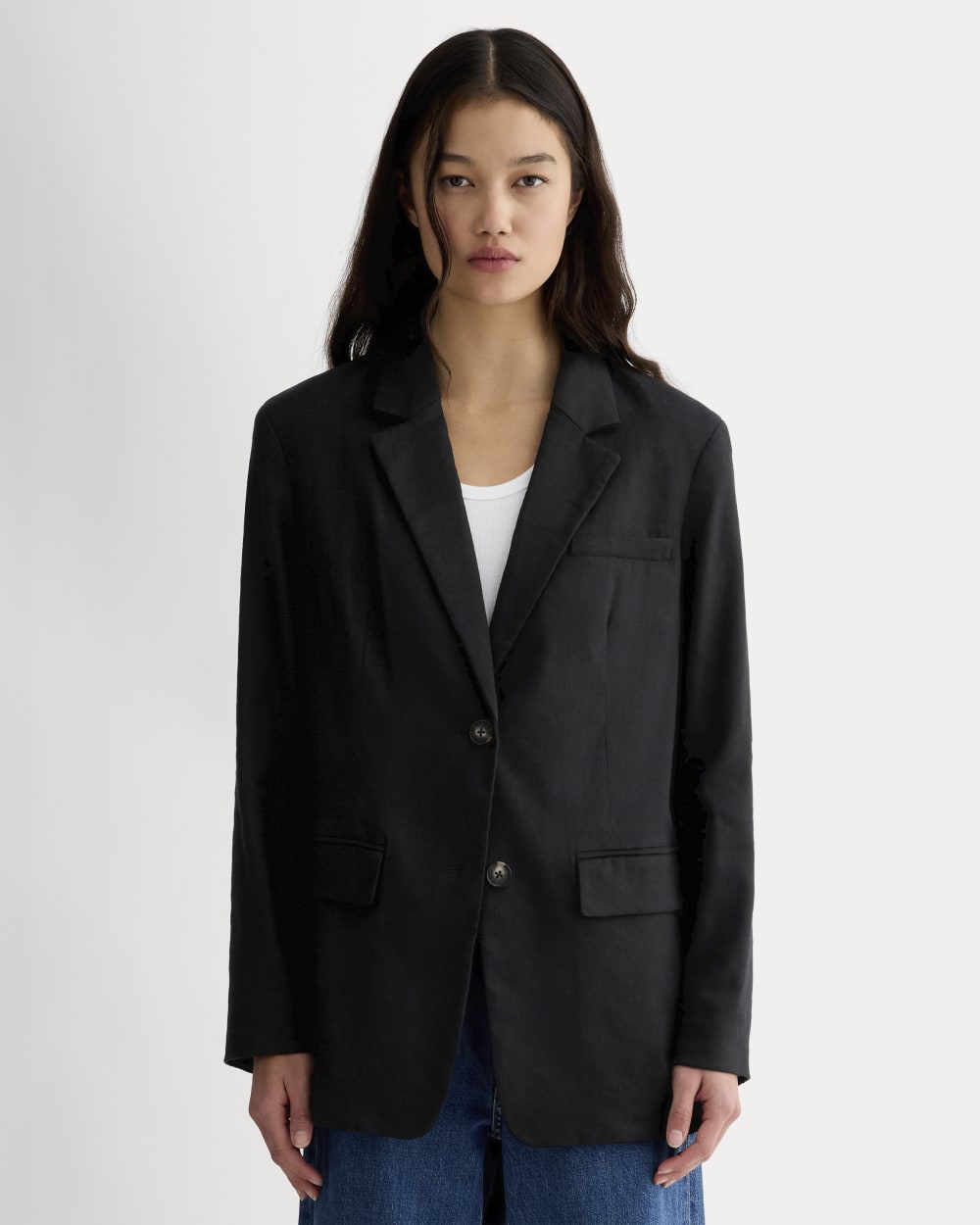 womens-tencel-oversized-blazer-black | primary