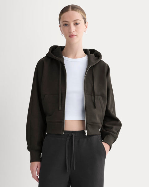 Luxe Fleece Full-Zip Cropped Hoodie | Black – Everlane