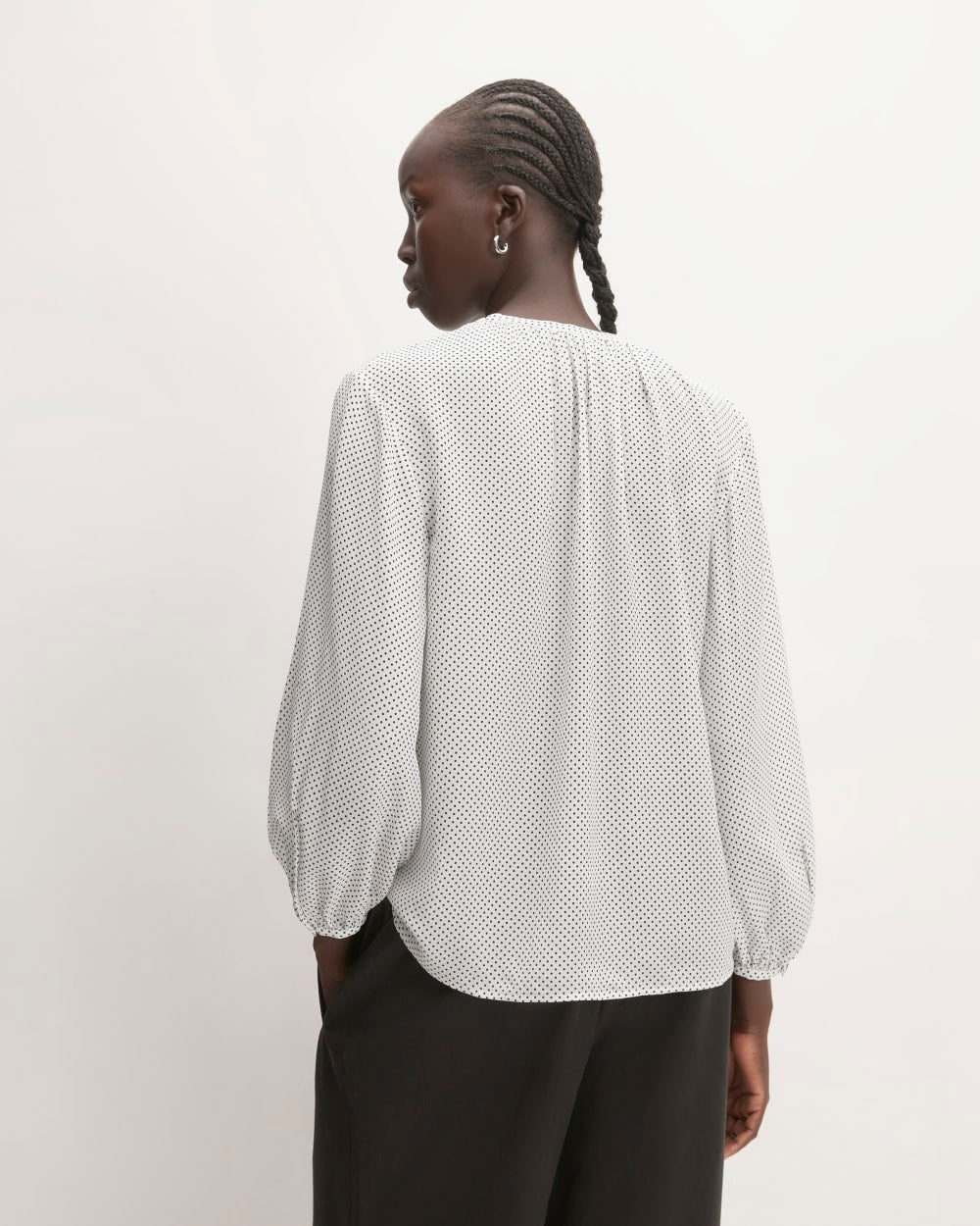 womens-clean-silk-shirred-blouse-bone-black-polka-dot