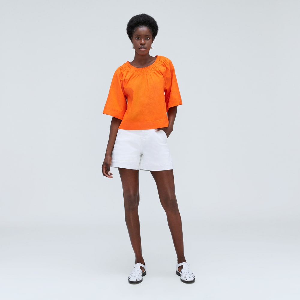 womens-seersucker-gathered-tee-bright-orange