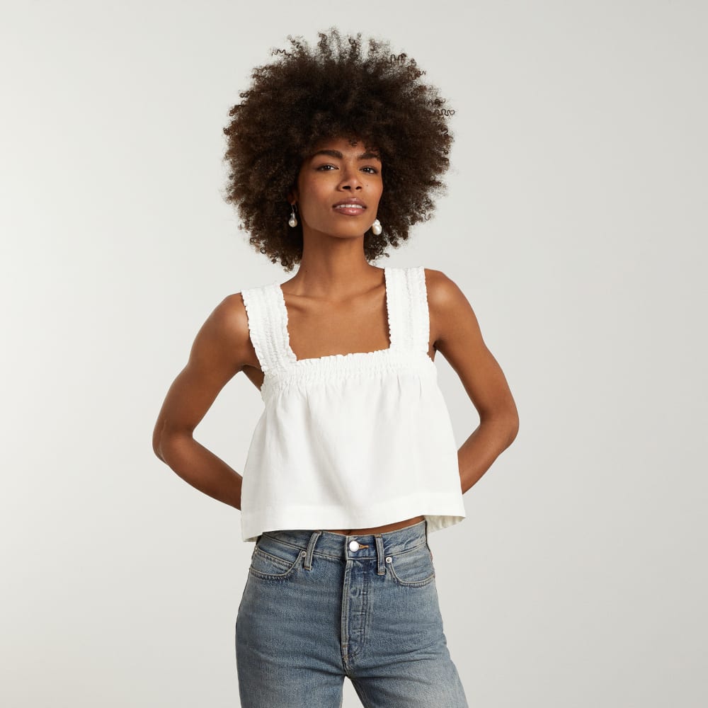 womens-smocked-linen-cami-white | primary