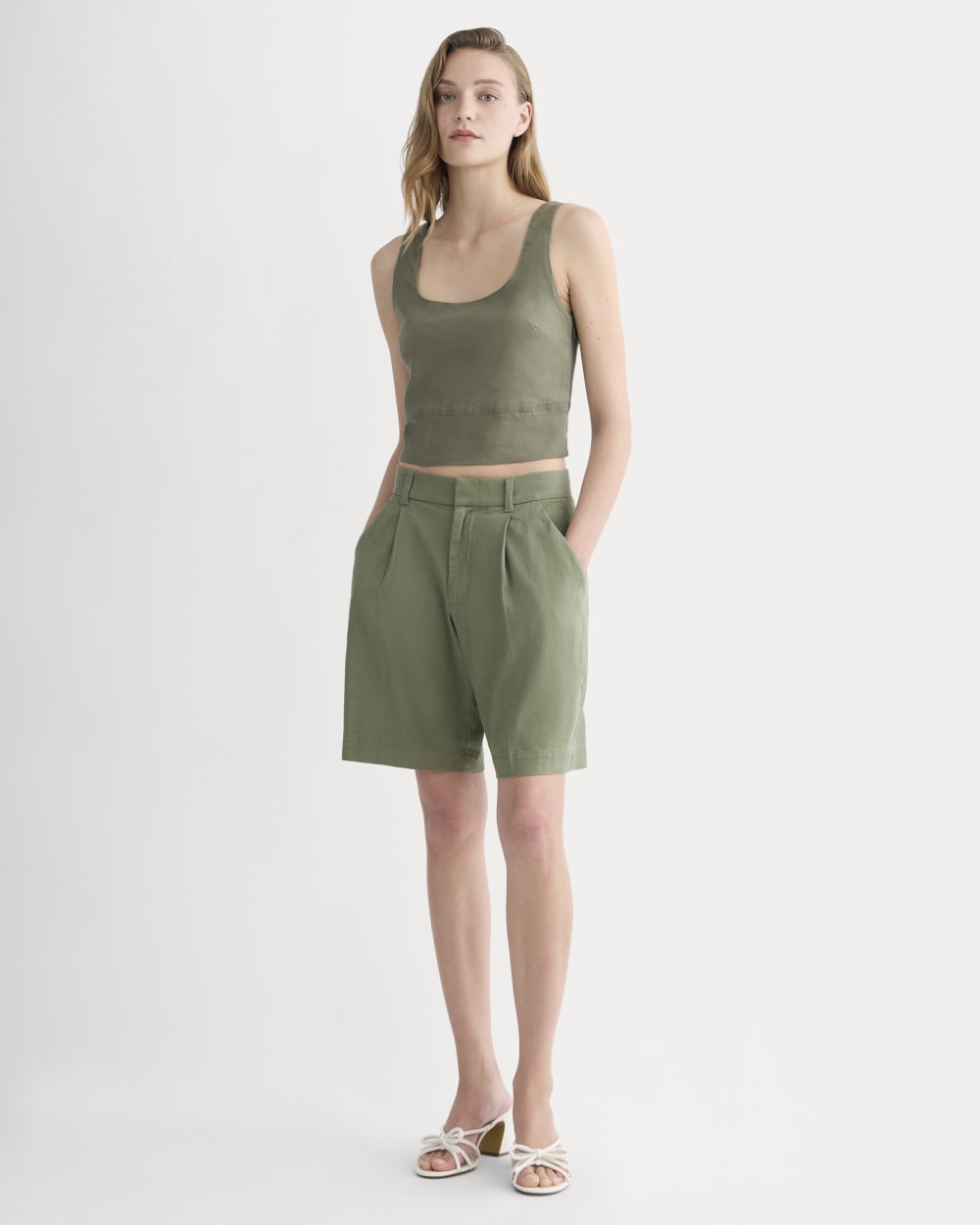 The Square Tank in Stretch Linen | Lichen Green – Everlane