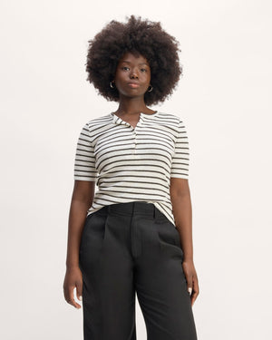 The Vintage Rib Henley | Bone / Black