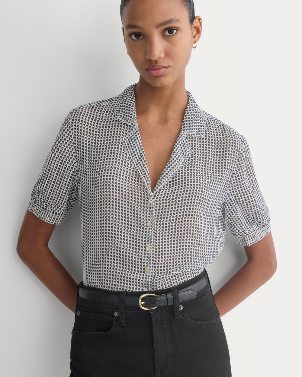 womens-notch-collar-shirt-silk-georgette-bone-dots | primary