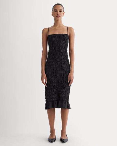 Everlane Smocked Column Dress In Black, Size XXS, Viscose
