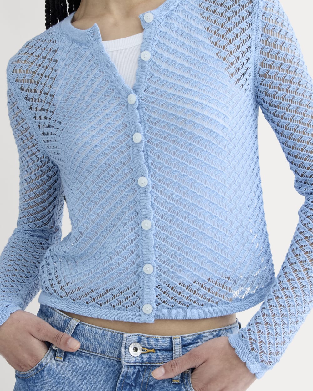 トップス BUTTON HOLE KNIT CARDIGAN - SKY BLUE The Lace Knit Cardigan | Sky Blue – Everlane