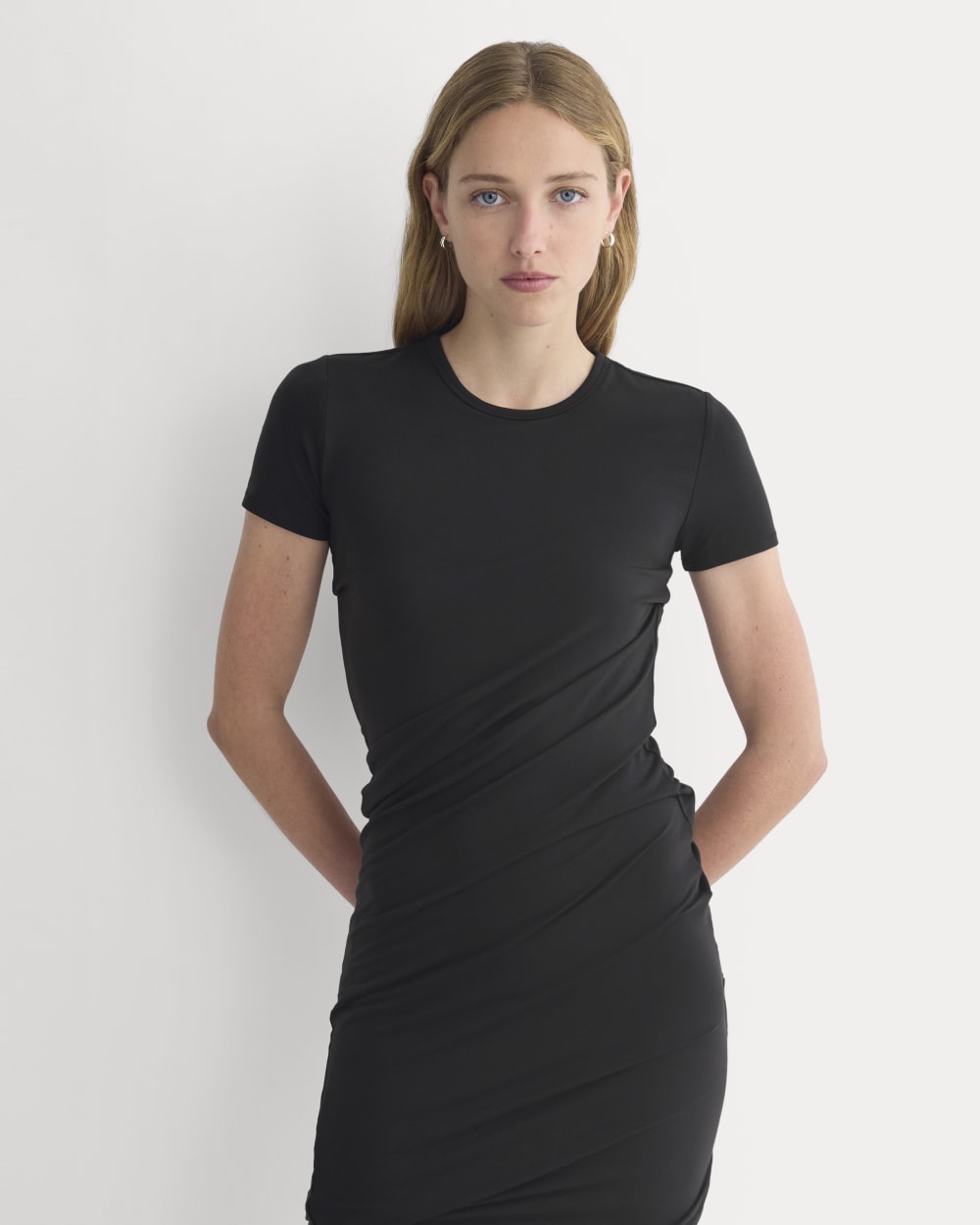 womens-twisted-short-sleeve-crew-dress-black