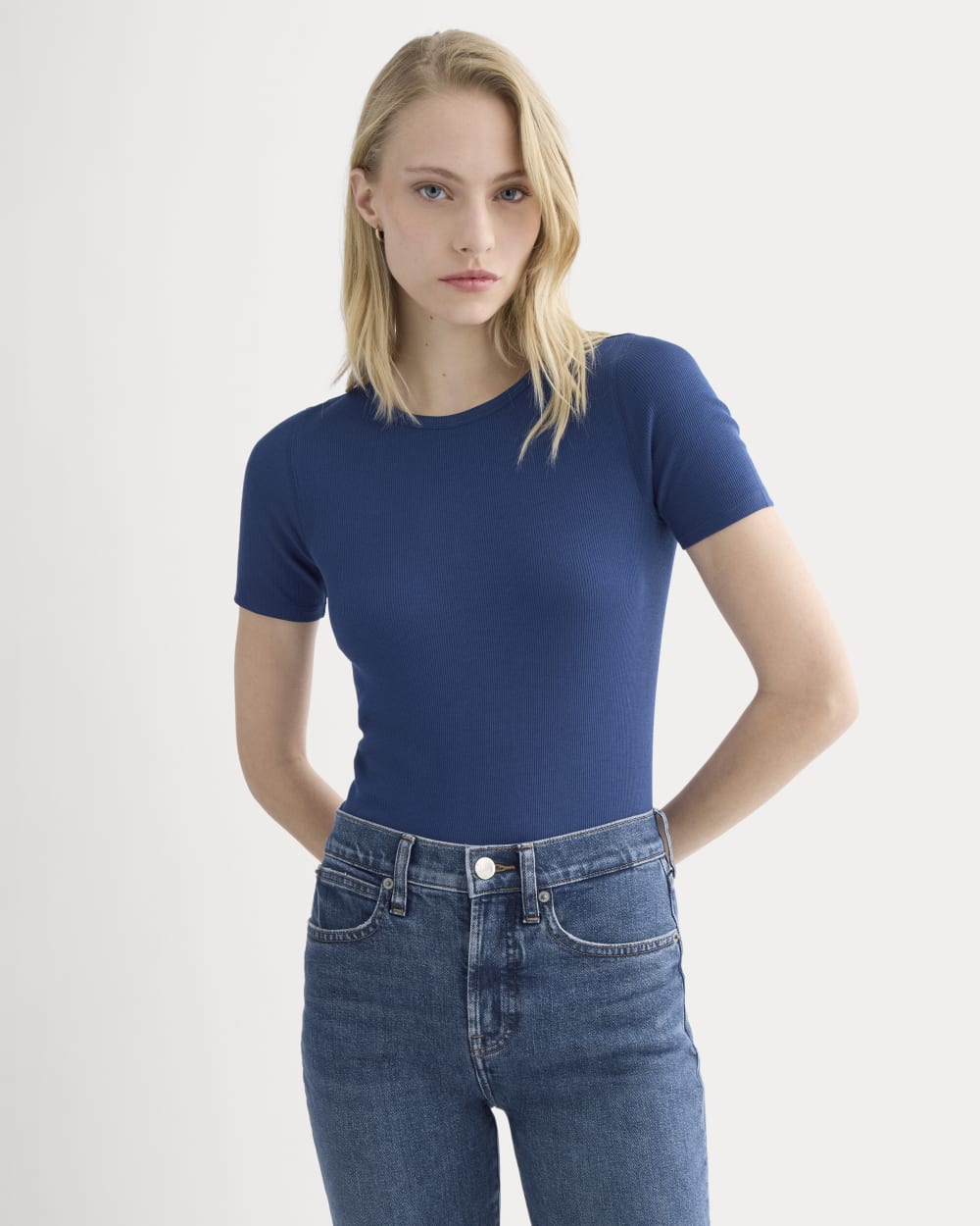 womens-supima-micro-rib-ss-crew-estate-blue | primary