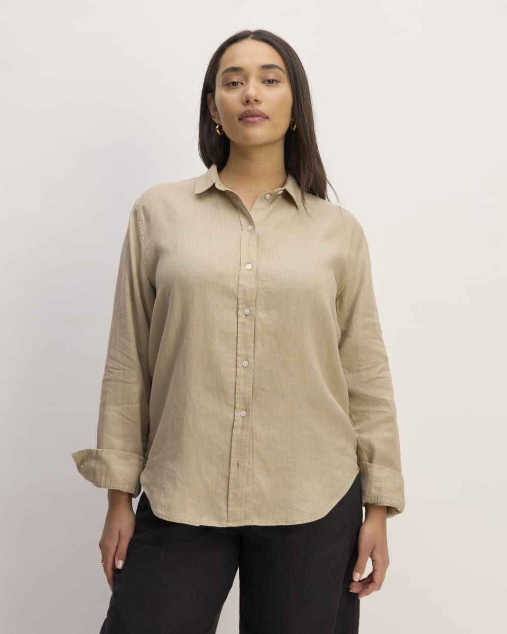 womens-relaxed-linen-shirt-trench-coat-khaki | primary