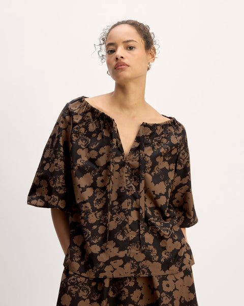 The Supima® Puff-Sleeve Top | Black / Cocoa Floral – Everlane