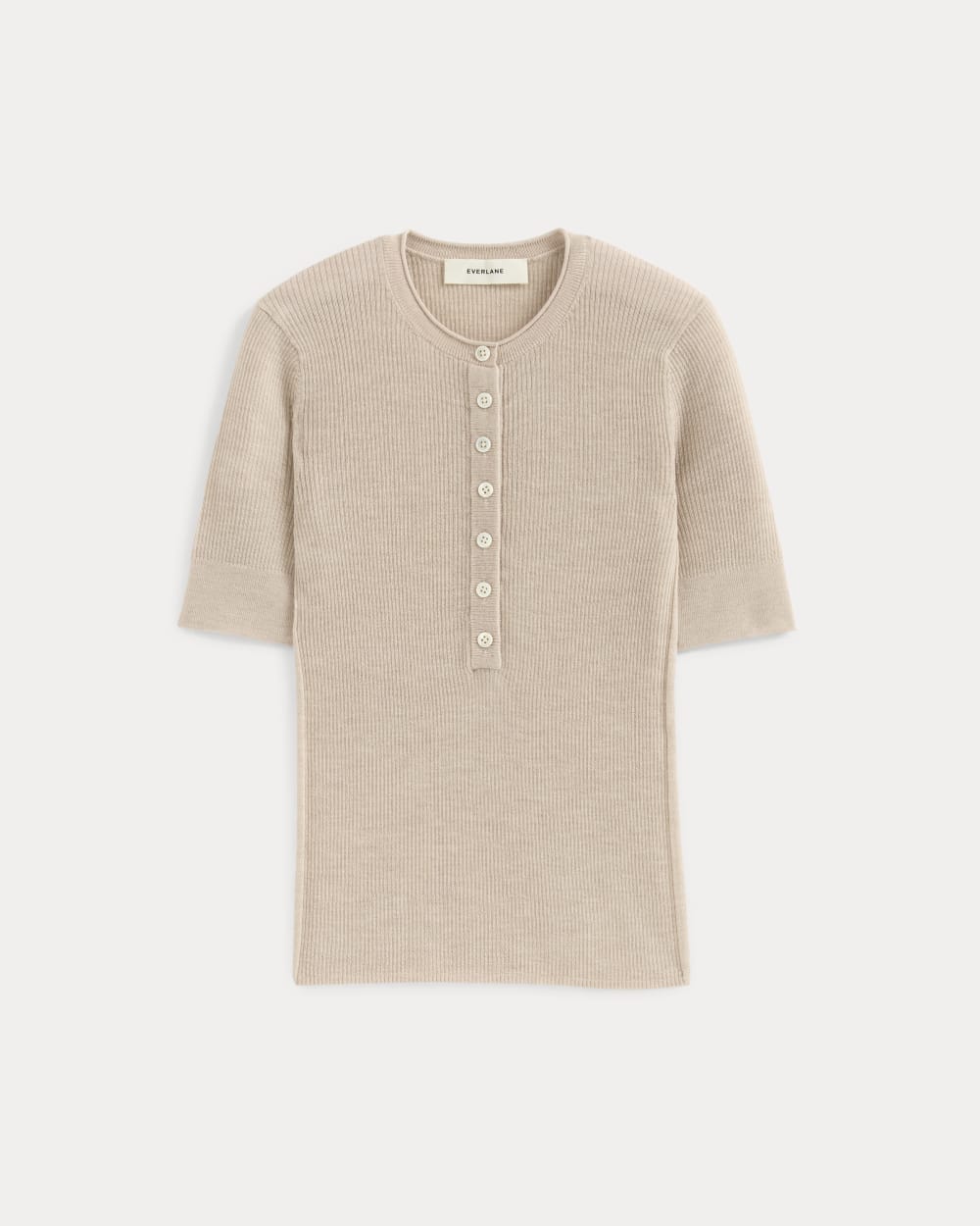 The Short-Sleeve Henley in Ultrasoft Merino | Parchment / Black