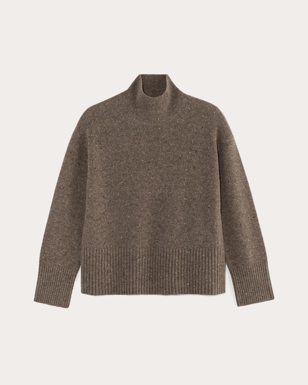 womens-cashmere-boxy-turtleneck-sweater-taupe-brown-donegal | alt