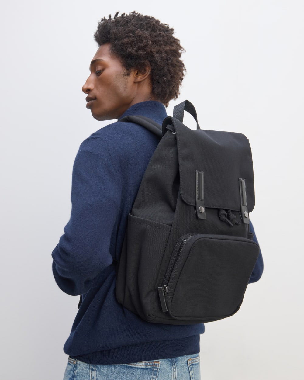 dark grey brown leather twill backpack everlane The Canvas Backpack