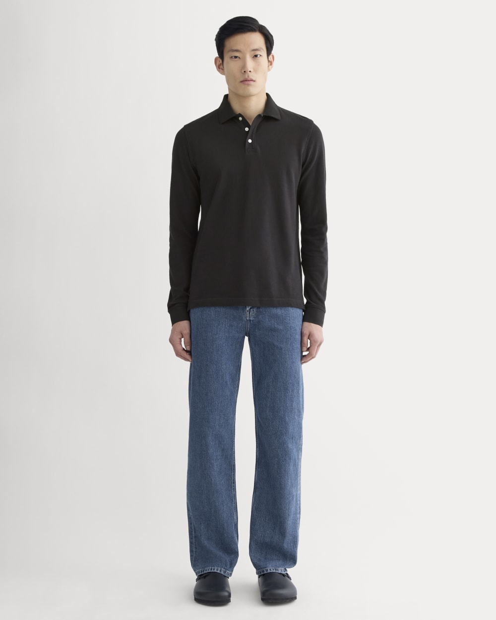 The Long-Sleeve Pique Polo | Black – Everlane