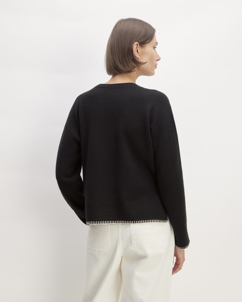 The Good Merino Wool Crewneck Sweater | Black / Buttermilk – Everlane