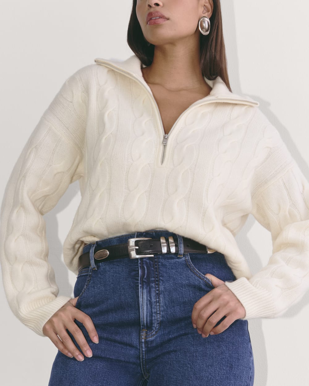 The Cable Half-Zip in Luxe Merino | Bone – Everlane