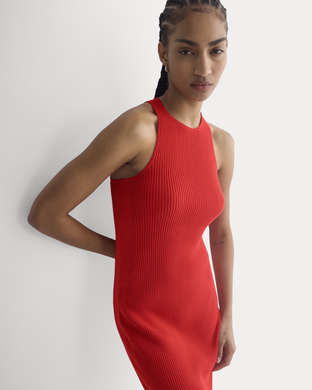 red tank dress Everlane Cutaway Ribbed Midi Dress In Fiery Red, Size Small, Viscose