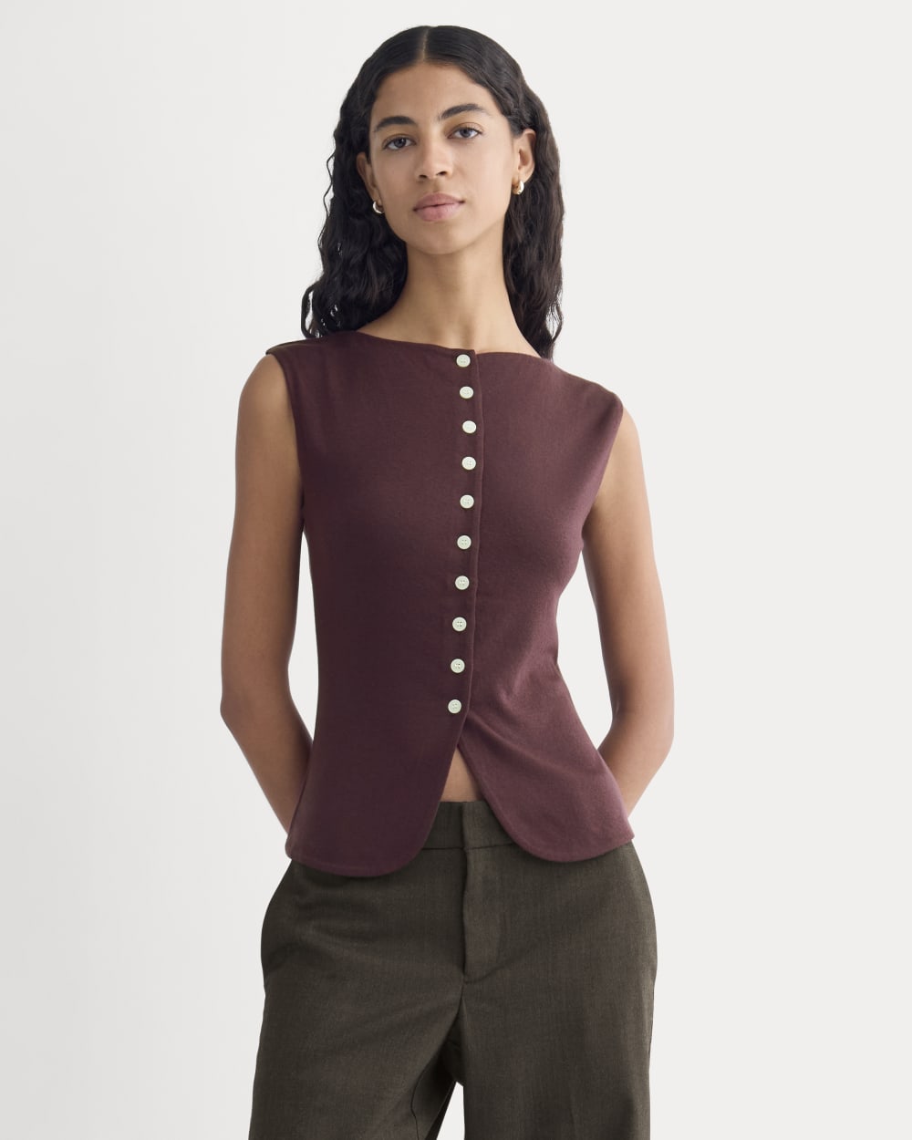 womens-sleeveless-button-up-butterluxe-deep-plum | primary
