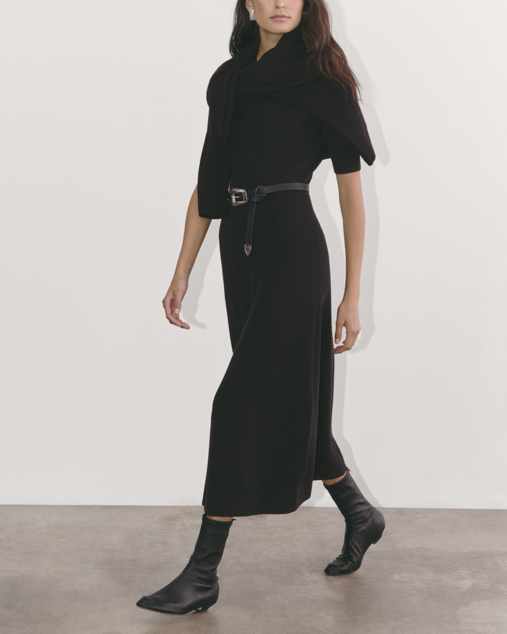 womens-cotton-blend-ribbed-sweater-dress-black