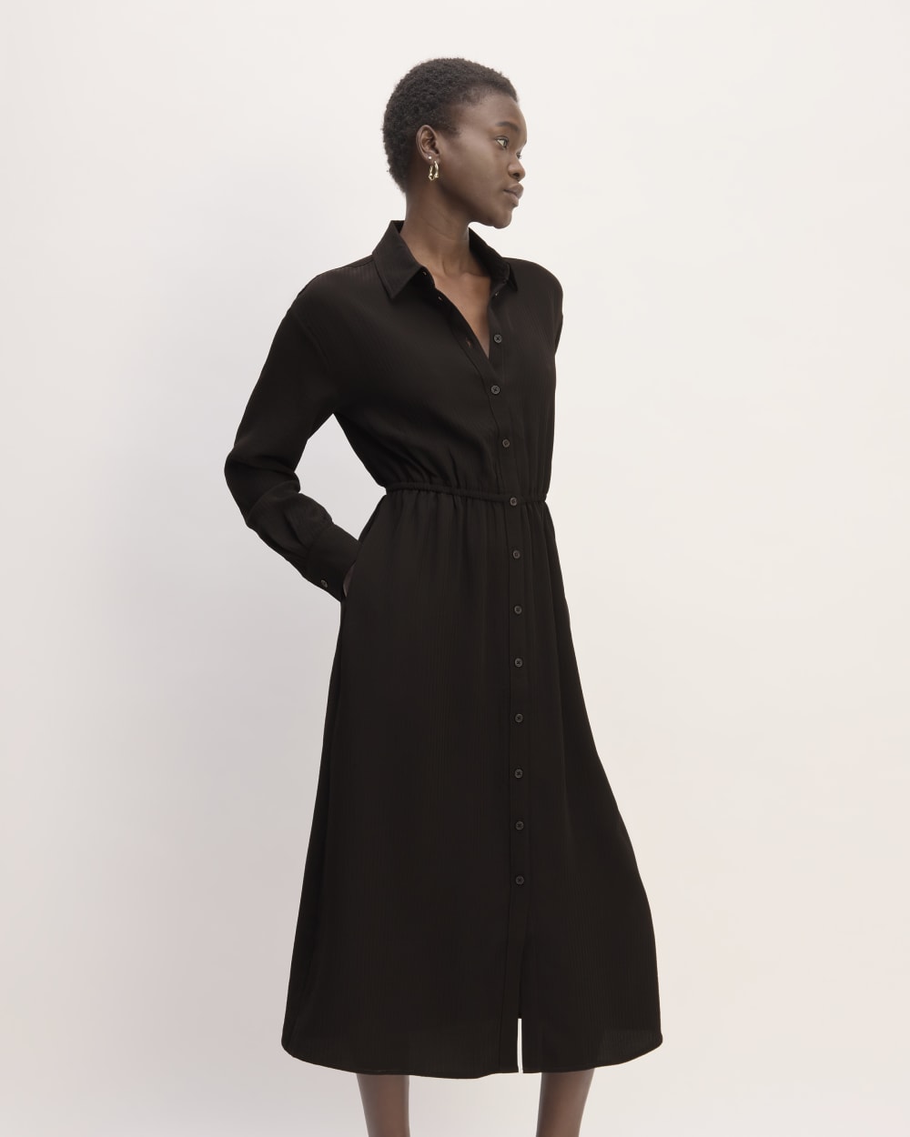 The Mini Jacquard Stripe Shirt Dress | Black Everlane The Mini Jacquard Stripe Shirt Dress | Black Everlane