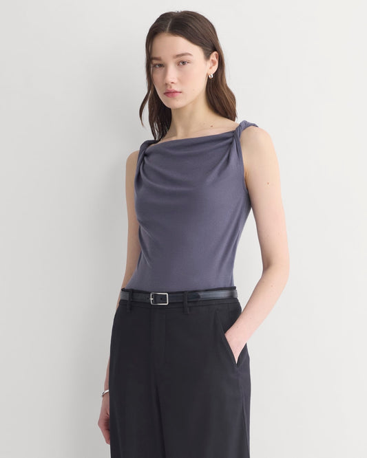 womens-cowl-neck-twist-tank-butterluxe-graystone | primary