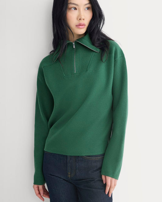 womens-double-knit-half-zip-cottonmerino-hunter-green-navy | primary