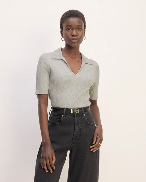 The Rib Soft Knit Open Collar Polo | Heathered Grey – Everlane The Rib Soft Knit Open Collar Polo | Heathered Grey – Everlane