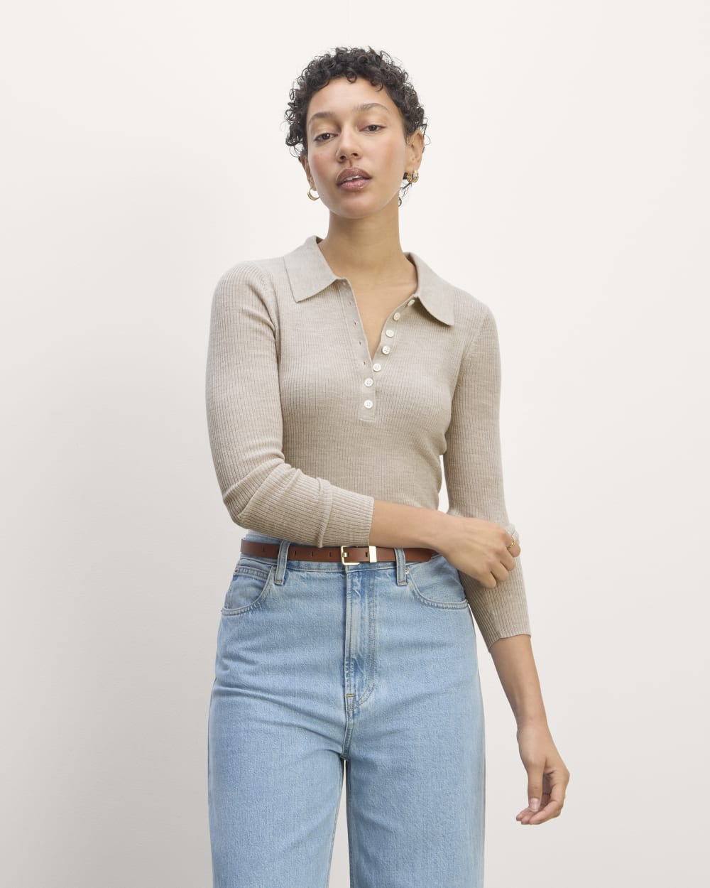 womens-ultrafine-merino-ribbed-polo-heather-oatmeal | primary