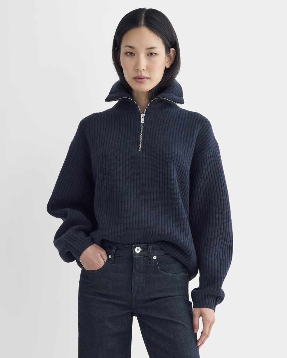 Half-Zip Sweater in Luxe Merino | Berry Red