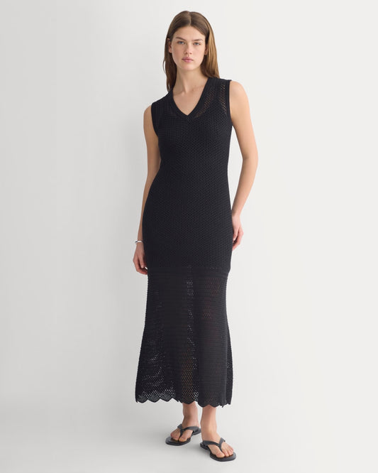 womens-lace-knit-maxi-sweater-dress-black | primary