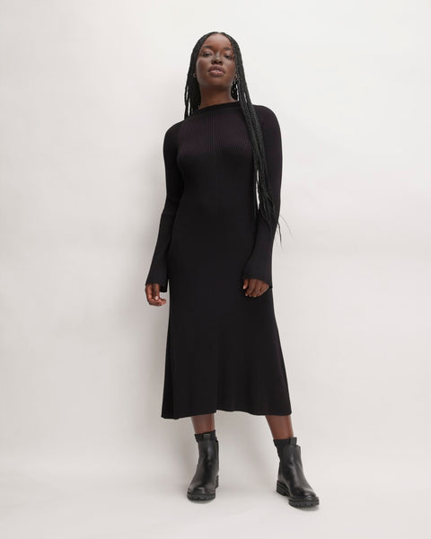 green emerald velvet dress The Ribbed Mock Neck Midi Dress