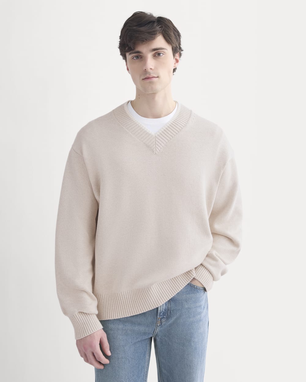 mens-relaxed-v-neck-sweater-cotton-heathered-oat | primary