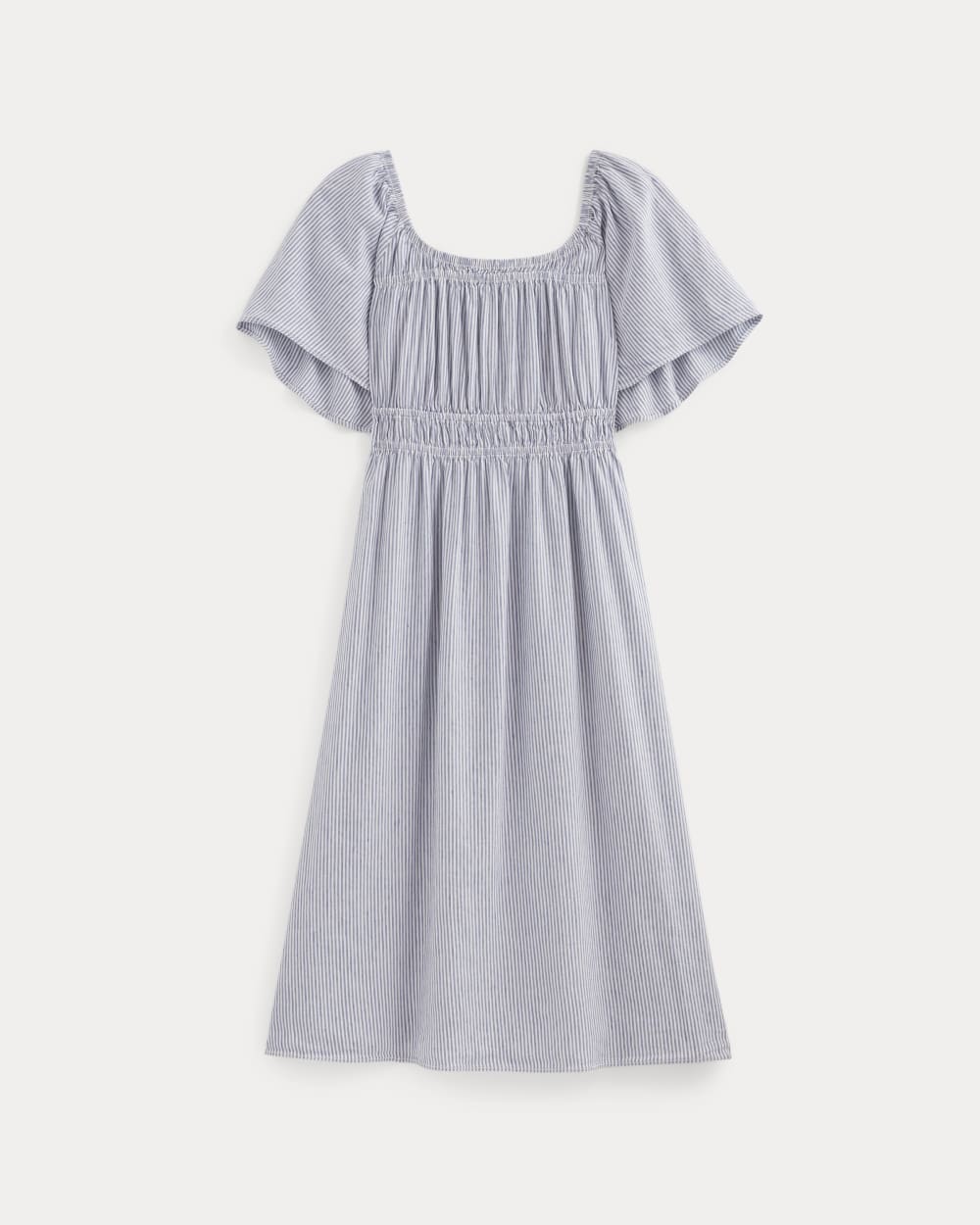 Everlane Flutter-Sleeve Dress, Stretch Linen, White/Dutch Blue, Size XS Everlane Flutter-Sleeve Dress, Stretch Linen, White/Dutch Blue, Size XS