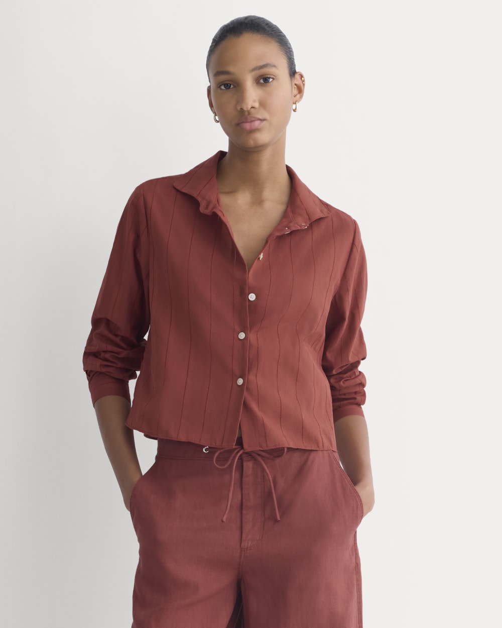 womens-textured-mini-collar-shirt-henna | primary