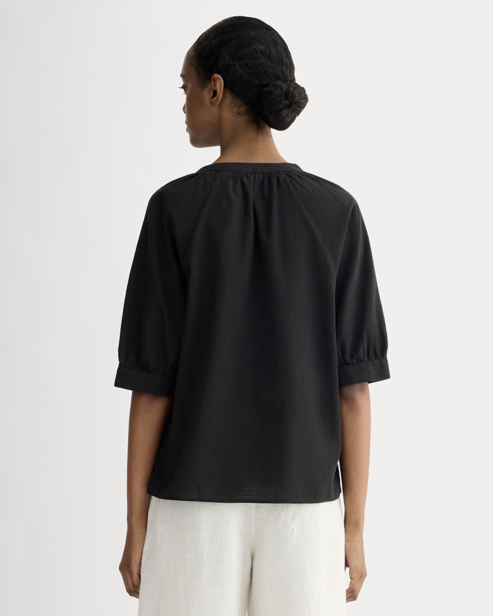 womens-gauze-gathered-top-black