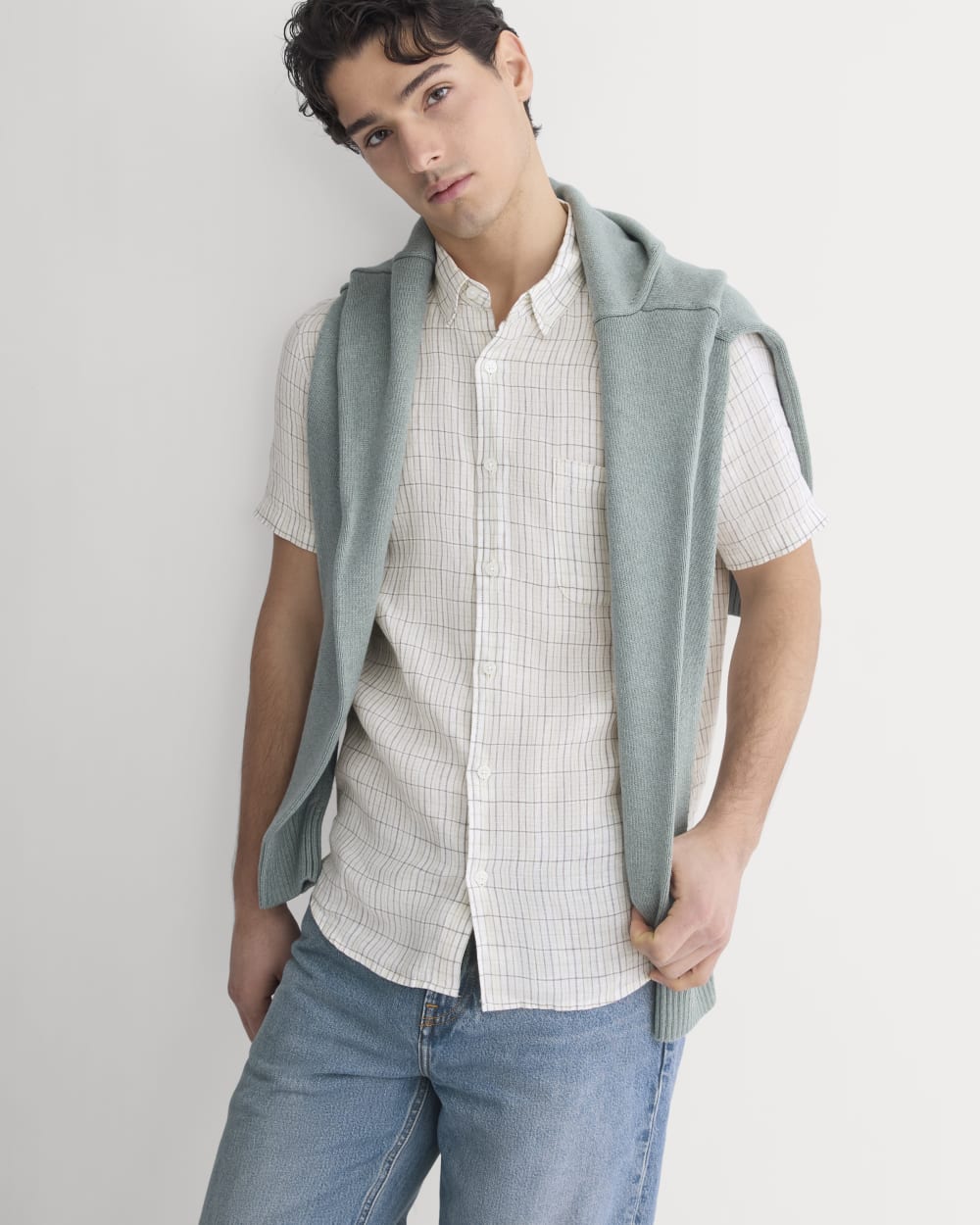 mens-linen-ss-popover-shirt-bone-plaid | primary