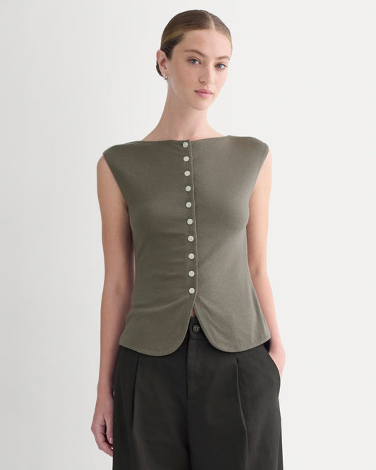 womens-sleeveless-button-up-butterluxe-taupe | primary