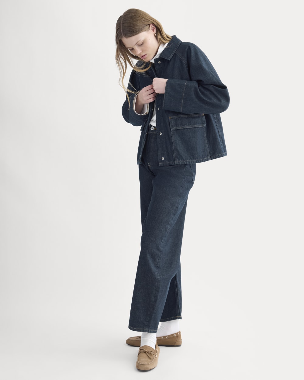 Everlane Cropped Denim Jacket in Garment-Dyed Indigo, Size Medium Everlane Cropped Denim Jacket in Garment-Dyed Indigo, Size Medium