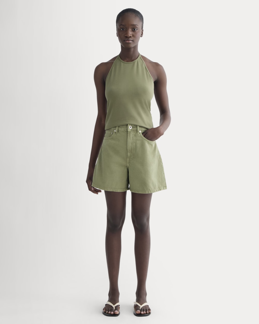 womens-a-line-denim-short-neutral-oil-green | primary