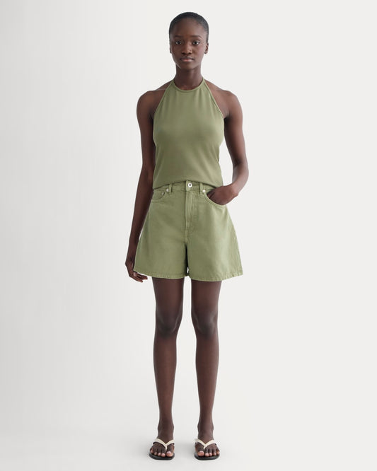 womens-a-line-denim-short-neutral-oil-green | primary