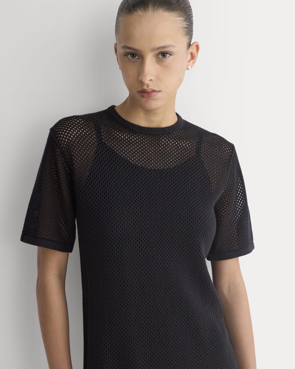 womens-mesh-knit-short-sleeve-dress-black