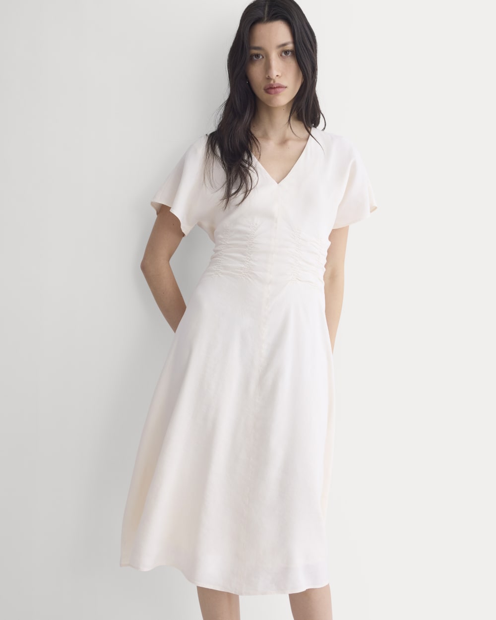 Cinched Dress in Stretch Linen