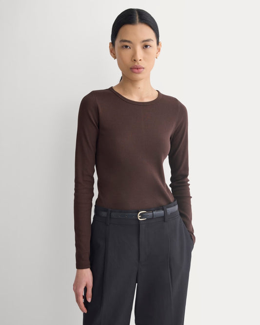 womens-supima-rib-long-sleeve-crew-coffee-bean | primary