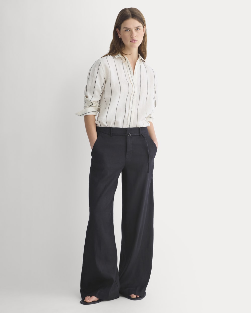 Wide-Leg Belted Pant in Stretch Linen from Everlane - $158