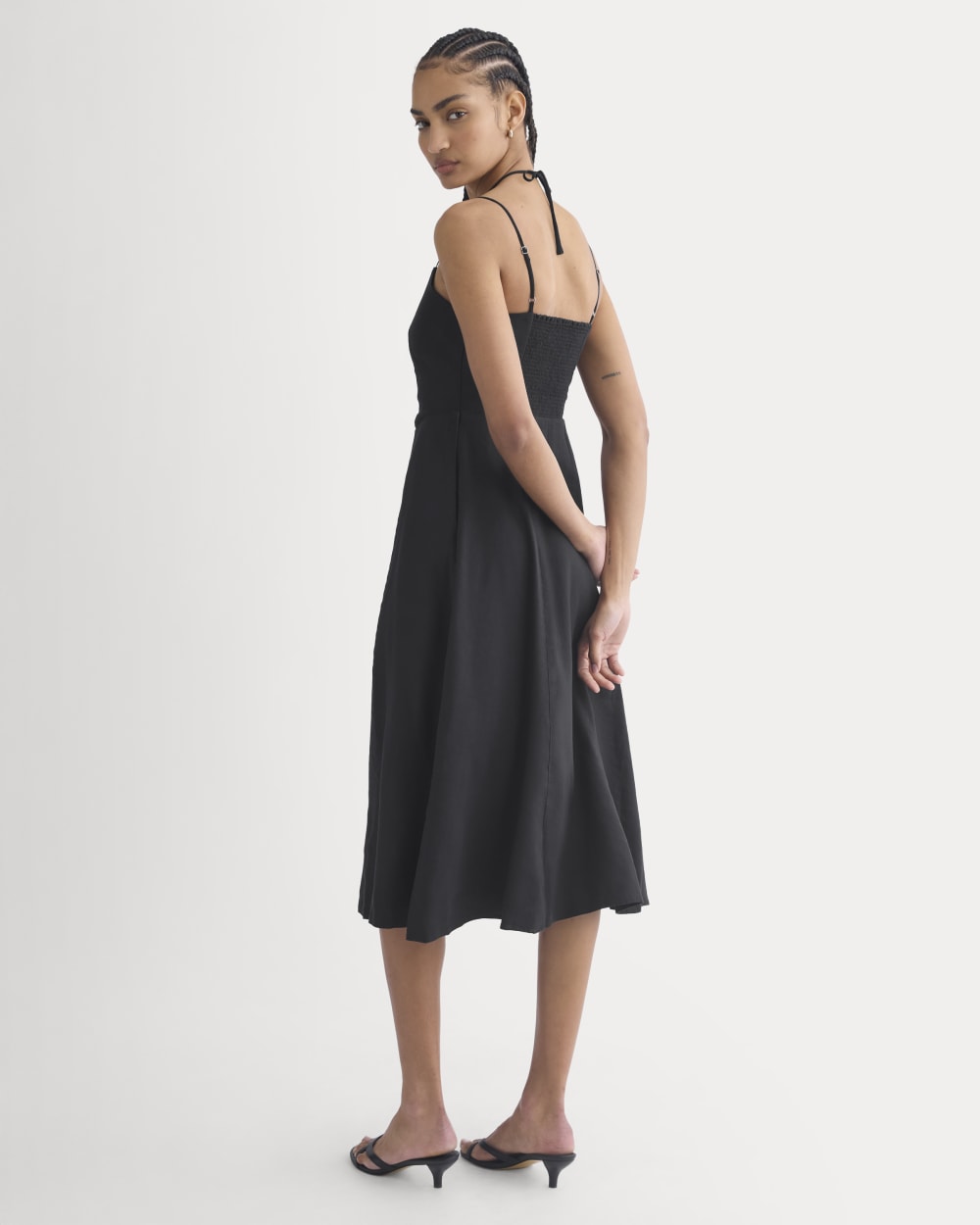 Tie-Neck Dress in Stretch Linen | Black Everlane Tie-Neck Dress in Stretch Linen | Black Everlane