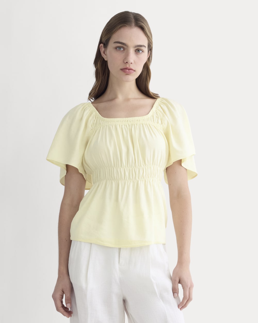 The Flutter-Sleeve Top in Stretch Linen