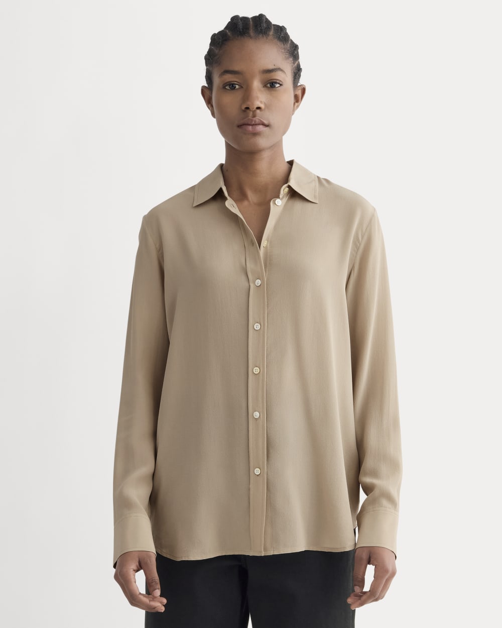 womens-clean-silk-relaxed-shirt-hthr-burnt-sugar | primary