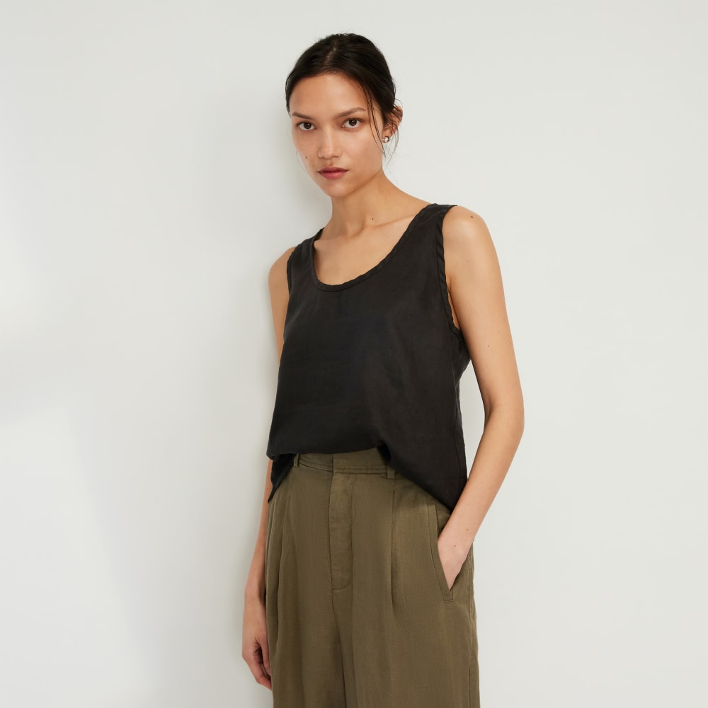 womens-linen-scoop-neck-tank-black | primary